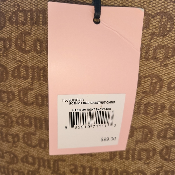 New Juicy Couture Chestnut Brown Statement Gothic Print Logo Backpack Bag - Picture 4 of 9